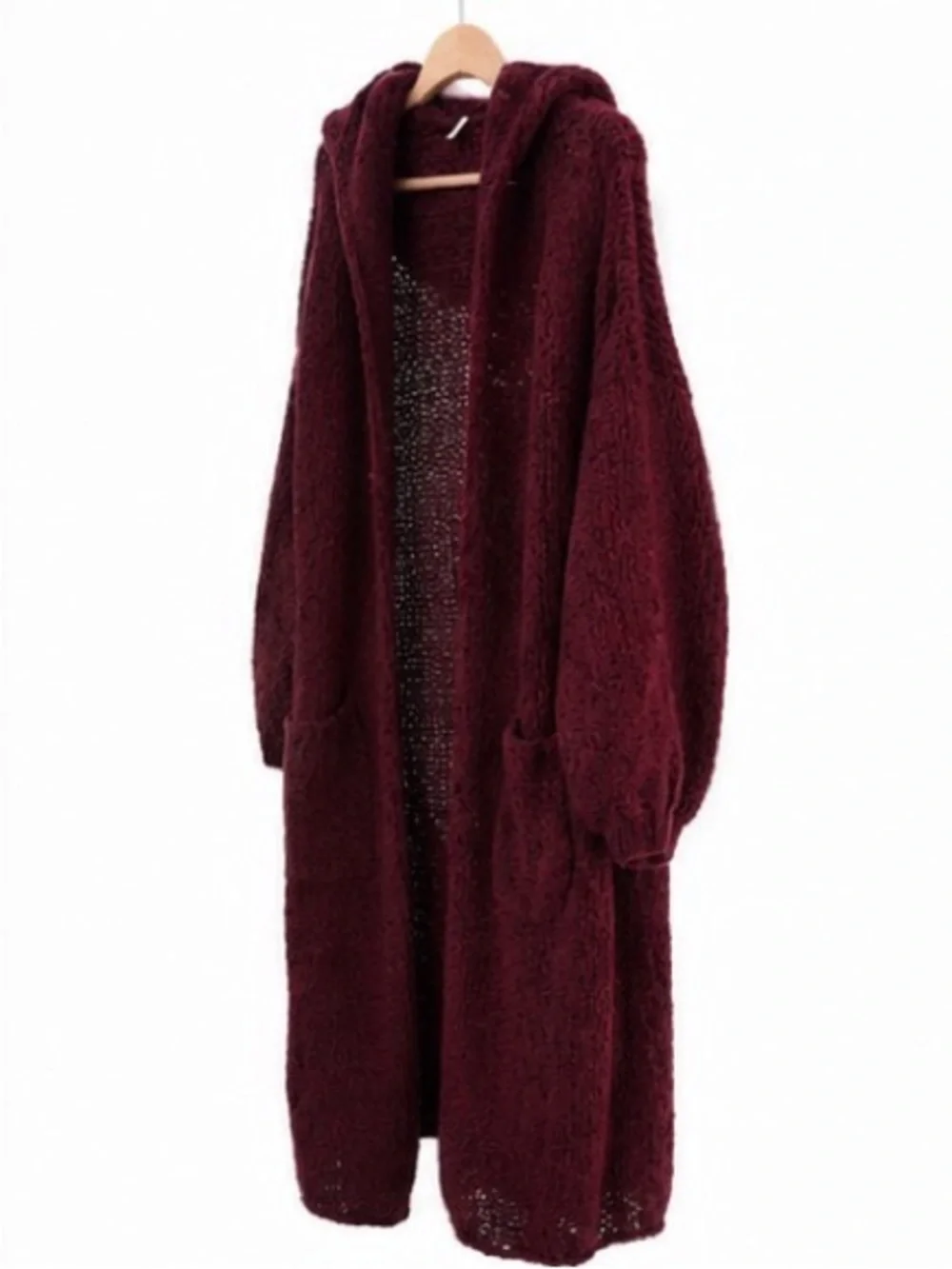 Free People Hooded Long Cardigan in Deep Burgundy